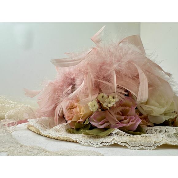 VTG Elsie Massey Originals Pink Floral Wide Brim Victorian Derby Hat main image 6